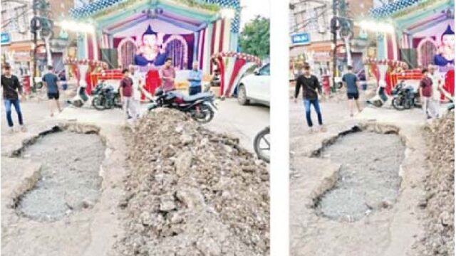 गणेश पंडाल के सामने गड्ढा हुआ तो पार्षद के खिलाफ आक्रोश