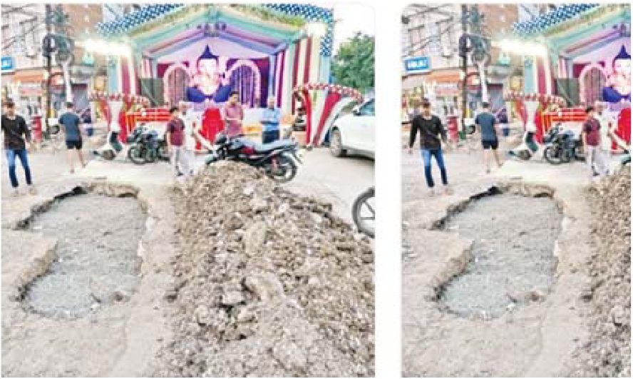 गणेश पंडाल के सामने गड्ढा हुआ तो पार्षद के खिलाफ आक्रोश