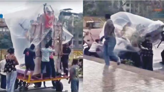 बारिश के बीच गिरी गणेश मूर्ति, 4 भक्त दबे