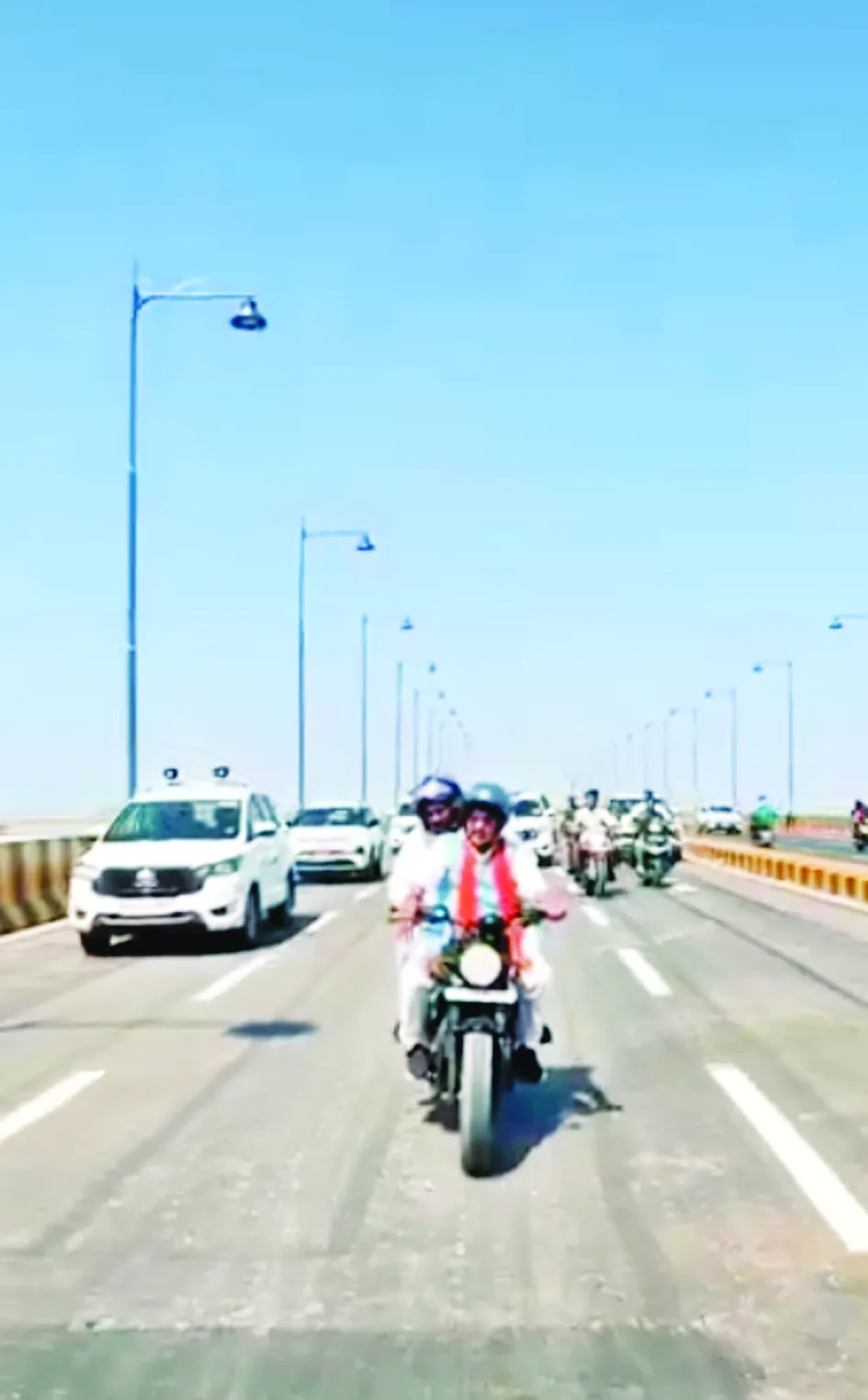 Minister Kailash Vijayvargiya rides Bullet motorcycle on Indore road